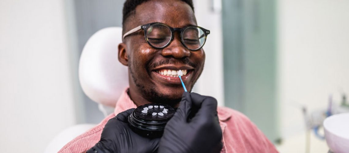 a dental patient being fitted for porcelain veneers.